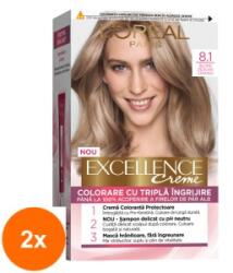L'Oréal Set 2 x Vopsea de Par Permanenta cu Amoniac L'Oreal Paris Excellence Creme 8.1 Blond Deschis Cenusiu, 192 ml