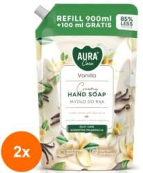 Bispol Set 2 x Sapun de Maini Rezerva, Vanilie, Aura Care, 900+100 ml
