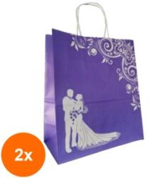 Bisbags Set 2 x 100 Pungi din Hartie cu Manere, Mov, Model Miri, 22 x 11 x 25.5 cm (SIB-2xBBG-PK816)