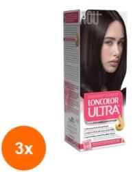 LONCOLOR Set 3 x Vopsea de Par Permanenta cu Amoniac Loncolor Ultra 3 Castaniu Inchis, 100 ml