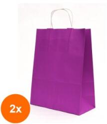 Bisbags Set 2 x 100 Pungi din Hartie cu Manere, Mov, Interior Alb, 32 x 12 x 41 cm (SIB-2xBBG-PK527)
