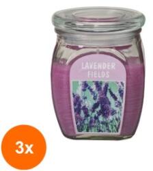 Bolsius Set 3 x Lumanare Parfumata in Borcan cu Capac, Lavanda (GIL-3xLCA-LPBC-120/92-377-LAV)