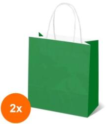 Bisbags Set 2 x 100 Pungi Hartie cu Manere Rasucite, Biodegradabile, Verde Inchis, 20 x 9 x 25 cm (SIB-2xBBG-PK511)