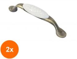 Ideal Feroluc Set 2 x Maner Ceramica Model W0520, 96 mm, Finisaj Antic Auriu/Alb Fisurat (EDI-2xIFR-14799)