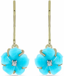  Arannyal Bevont Ezüst Fülbevaló Csipkerózsika Türkizzel és Fehér Topázzal, Y62230