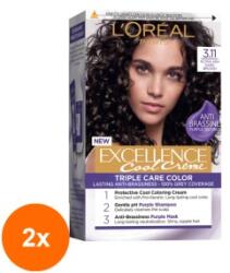 L'Oréal Set 2 x Vopsea de Par Permanenta cu Amoniac L'Oreal Paris Excellence Cool Creme 3.11 Ultra Ash Dark Brown, 192 ml