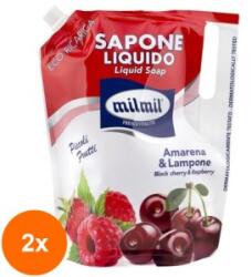 MilMil Set 2 x Rezerva Sapun Lichid Mil Mil Eco, cu Zmeura si Cirese Amare, 900 ml