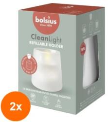 Bolsius Set 2 x Suport si Lumanare, Alba, CleanLight Bolsius, Parafina Neparfumata (GIL-2xLCA-BO-CL0-KIT-NP)