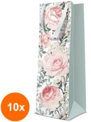Elcadis Set 10 x Pungi Cadou, pentru Sticle, Gorgeous Roses, 12 x 37 x 10 cm, Perfecto (CLE-10xELC-PC-SBT-GR)