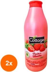Cottage Set 2 x Gel de Dus si Lapte de Baie Cottage cu Capsuni si Menta, 750 ml