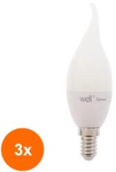 Well Set 3 x Bec LED Lumanare E14 6W 230V, Lumina Calda, Supreme Well (TIV-3xLEDLW-C376E14/FL-06-WL)