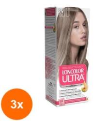 LONCOLOR Set 3 x Vopsea de Par Permanenta cu Amoniac Loncolor Ultra 9.9 Blond Cenusiu Inchis, 100 ml