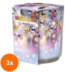 LCA Set 3 x Lumanare Parfumata in Pahar Imprimat, Decor Craciun, 22 Ore (GIL-3xLCA-SN72S-01)