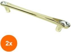 Ideal Feroluc Set 2 x Maner cu Insertii Cristal Model Hiram, 128 mm, Finisaj Auriu Lucios/Transparent (EDI-2xIFR-18510)