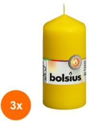 Bolsius Set 3 x Lumanare Stalp Bolsius, Galben, 120 x 58 mm (GIL-3xLCA-STB-120/58-11)