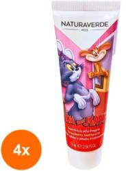 Naturaverde Kids Set 4 x Pasta de Dinti Naturaverde Kids Tom & Jerry, cu Aroma de Capsuni, pentru Copii, 75 ml (ROC-4xSODI00333)