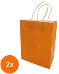 Bisbags Set 2 x 100 Pungi din Hartie cu Manere, Portocaliu, Interior Alb, 32 x 12 x 41 cm (SIB-2xBBG-PK549)