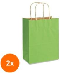 Bisbags Set 2 x 100 Pungi din Hartie cu Manere, Verde Deschis, Interior Natur, 16 x 9 x 21 cm (SIB-2xBBG-PK652)