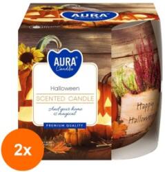 AURA Set 2 x Lumanare Parfumata in Pahar Imprimat, Halloween, Timp de Ardere 20 Ore, Aura (GIL-2xLCA-SN71S-466)
