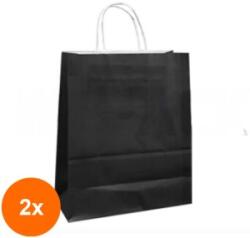 Bisbags Set 2 x 100 Pungi din Hartie cu Manere, Negru, Interior Alb, 25 x 14 x 30 cm (SIB-2xBBG-PK562)