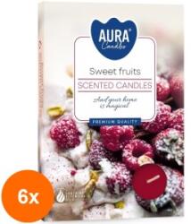 AURA Set 6 x 6 Lumanari Pastila Aura, Sweet Fruit, Timp Ardere 4 Ore, 11 g (GIL-6xLCA-P15-379)