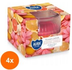 AURA Set 4 x Lumanare Parfumata in Pahar, Petale de Flori, Timp de Ardere 18 Ore, Aura (GIL-4xLCA-SN69-428)
