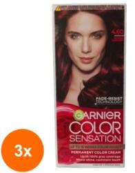 Garnier Color Sensation Set 3 x Vopsea de Par Permanenta cu Amoniac Garnier Color Sensation 4.6 Rosu Inchis Intens, 110 ml