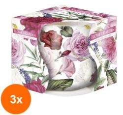 LCA Set 3 x Lumanare Parfumata in Pahar Imprimat, Flower Garden, 22 Ore (GIL-3xLCA-SN71S-58)