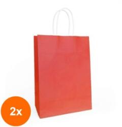 Bisbags Set 2 x 100 Pungi din Hartie cu Manere, Rosii, Interior Alb, 25 x 14 x 30 cm (SIB-2xBBG-PK502)