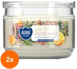 AURA Set 2 x Lumanare Parfumata cu Doua Fitile si Capac, Vin Fiert, 30 Ore, Alb, 280 g (GIL-2xLCA-SNP106-195)