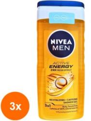 Nivea Set 3 x Gel de Dus Nivea Men Active Energy, cu Cafeina, 250 ml