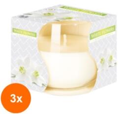 LCA Set 3 x Lumanare Parfumata in Pahar White Flowers, 18 Ore (GIL-3xLCA-SN71-179)