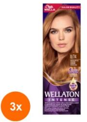 Wella Set 3 x Vopsea de Par Permanenta Wella Wellaton, 8/74 Charamel Chocolate, Ciocolata Caramel, 110 ml