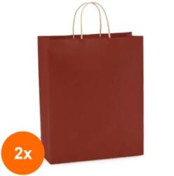 Bisbags Set 2 x 100 Pungi din Hartie cu Manere, Visiniu, Interior Natur, 25 x 14 x 30 cm (SIB-2xBBG-PK605)