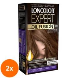 LONCOLOR Set 2 x Vopsea de Par Permanenta fara Amoniac Loncolor Expert Oil Fusion 5.53 Saten Auriu Deschis, 100 ml