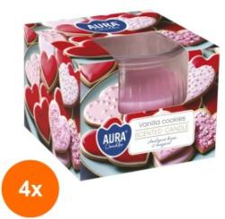AURA Set 4 x Lumanare Parfumata in Pahar, Prajituri cu Vanilie, Timp de Ardere 18 Ore, Aura (GIL-4xLCA-SN69-436)
