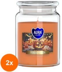 AURA Set 2 x Lumanare Parfumata in Borcan cu Capac, Halloween, Timp de Ardere 100 Ore, Aura (GIL-2xLCA-SND99-466)