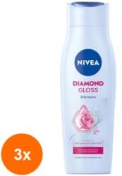 Nivea Set 3 x Sampon Nivea Diamond Gloss Care, Ulei de Trandafir, 250 ml