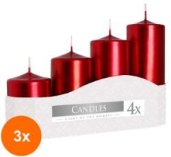 LCA Set 3 x 4 Lumanari Stalp, Rosu Metalizat, Dimensiuni Diferite (GIL-3xLCA-SW50-230 A4)