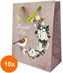 Elcadis Set 10 x Pungi Cadou Medii, Bird in Ring, 20 x 25 x 10 cm, Perfecto (CLE-10xELC-PC-SM-BR)