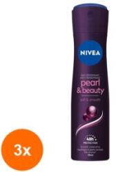 Nivea Set 3 x Deodorant Antiperspirant Spray Nivea Pearl Beauty Soft Smooth, pentru Femei, 150 ml