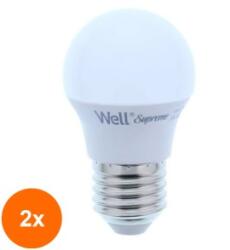 Well Set 2 x Bec LED G45 E27 6W 230V, Lumina Calda, Well (TIV-2xLEDLW-G456E27-06-WL)