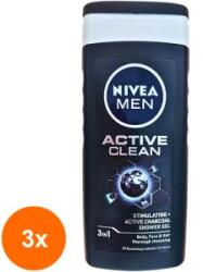 Nivea Set 3 x Gel de Dus Nivea Men Active Clean, cu Carbune Activ, 250 ml