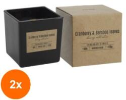 BISPOL Set 2 x Lumanare Parfumata in Pahar Negru cu Fitil de Lemn, Bispol, Merisor-Frunze Bambus (GIL-2xLCA-SNK80-095-351)
