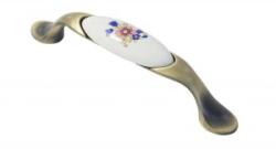Ideal Feroluc Maner Ceramica Model W0520/701B, 96 mm, Finisaj Antic Auriu/Flori Albastre (IFR-14771)