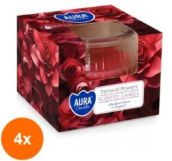 AURA Set 4 x Lumanare Parfumata in Pahar, Sensual Flowers, Timp de Ardere 18 Ore, Aura (GIL-4xLCA-SN69-420)
