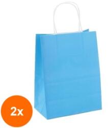 Bisbags Set 2 x 100 Pungi din Hartie cu Manere, Albastru Deschis, Interior Alb, 25 x 14 x 30 cm (SIB-2xBBG-PK508)