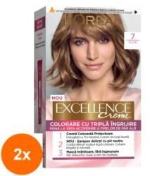L'Oréal Set 2 x Vopsea de Par Permanenta cu Amoniac L'Oreal Paris Excellence Creme 7 Blond, 192 ml