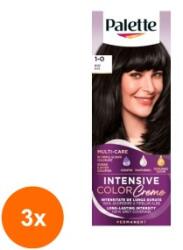 Schwarzkopf Palette Set 3 x Vopsea de Par Permanenta Palette Intensive Color Creme N1 Negru, 110 ml