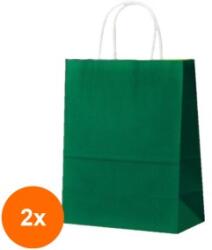Bisbags Set 2 x 100 Pungi din Hartie cu Manere, Verde Inchis, Interior Alb, 25 x 14 x 30 cm (SIB-2xBBG-PK558)
